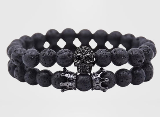 Empire 2 Pcs Set Bracelet - Carbon Black Skull & Throne
