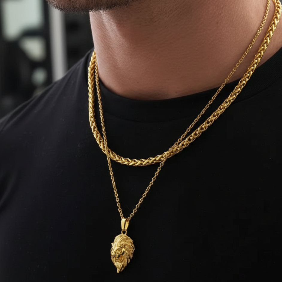 Lion Necklace 18K Gold Plated  - Stainless - Set of 2 PCS