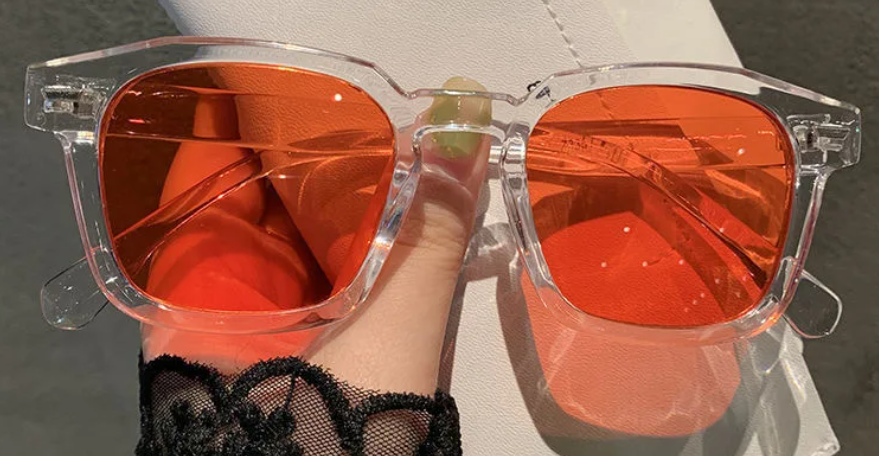 Rectangular Frame - Orange Lens - Crystal Frame