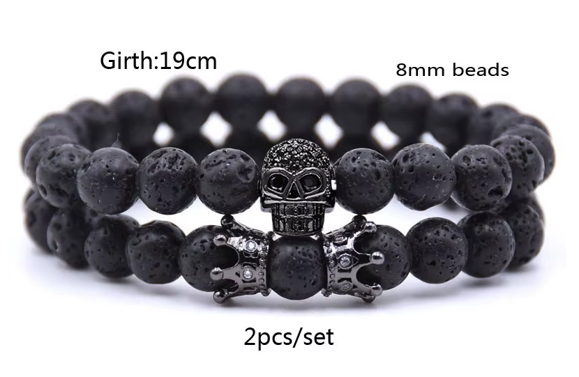 Empire 2 Pcs Set Bracelet - Carbon Black Skull & Throne